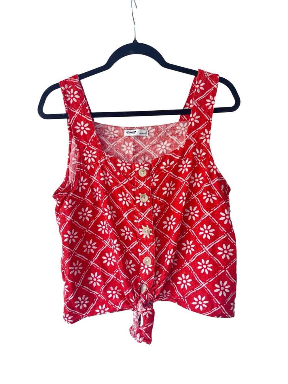 Sonoma Orange Floral Tie-Front Tank Top